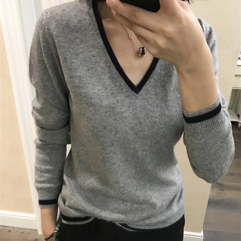 2021 autumn and winter cashmere sweater female V-neck pullover loose long-sleeved sweater large size knit bottoming shirt