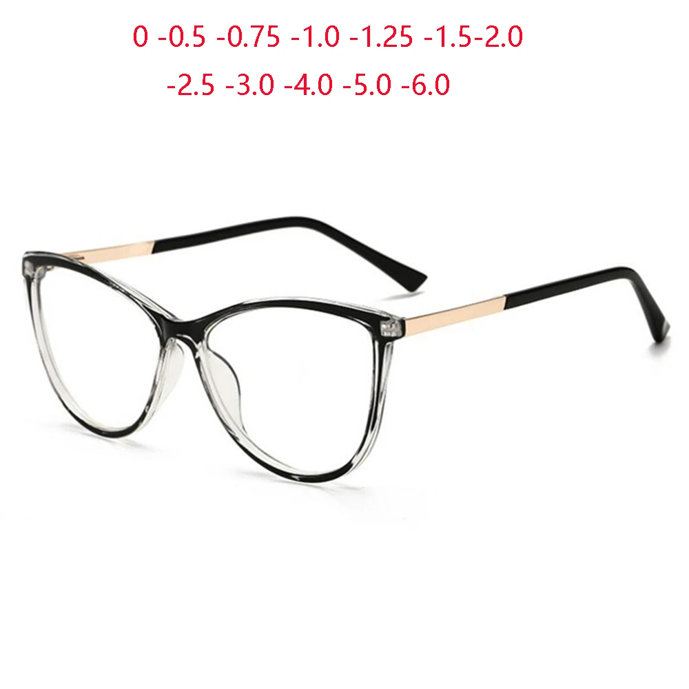 Blu-ray Blocking Cat Eye Nearsighted Eyeglasses Women Men Fashion PC Oval Prescription Spectacle 0 -0.5 -0.75 -1.0 To -6.0