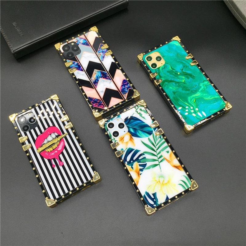 Retro Square Flower Lips Cover Case for Samsung Galaxy Note 20 Ultra Note 10 9 S9 S10 S21 Ultra S20 Plus A50 A70 A51 A71 A12 A42