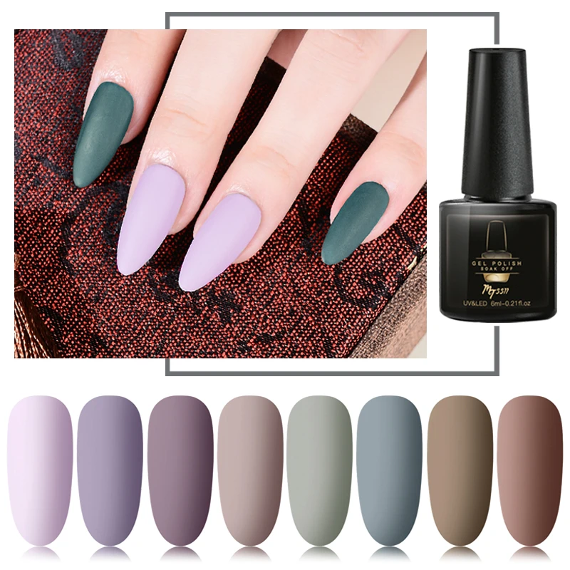 Mtssii 6ml Matte Top Coat Color UV Gel Nail Polish Gray Series Semi Permanent Soak Off UV Gel Varnish DIY Nail Art Gel Paint