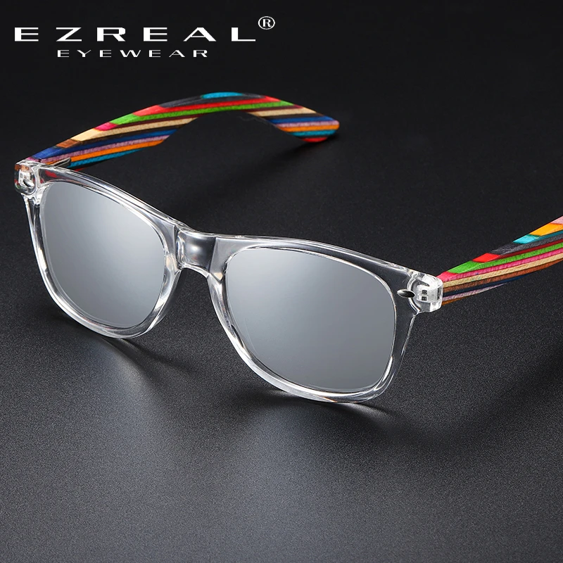 EZREAL Polarized PC Frame With Wooden Legs Sunglasses for Men or Women Color Wooden Temples