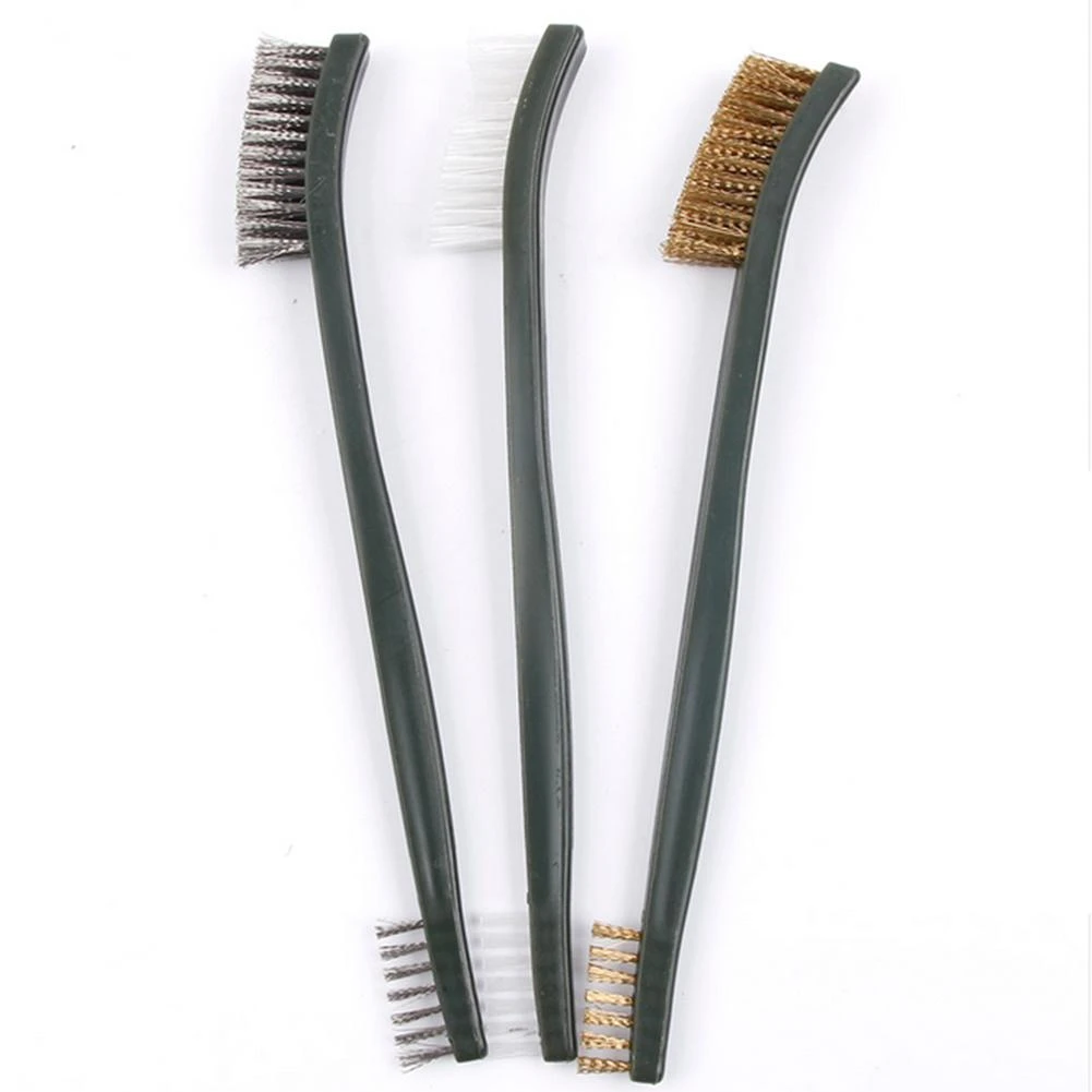 3pcs Mini Wire Brush Set Steel Brass Nylon Cleaning Polishing Detail Metal Rust Brush Polishing Derusting Cleaning Tools