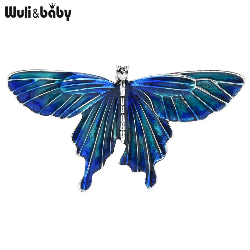 Wuli&baby 2021 Desiger New Enamel Butterfly Brooch Pins For Women Big Insect Brooches Gift 3 Colors Swallowtail Butterfly