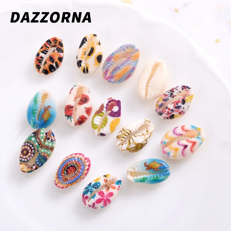 10-40Pcs/Pack Choose Colors Acrylic Beads With Hole Cute Pattern Cartoon Shell Shape Loose Spacer Beads For Jewelry Making DIY