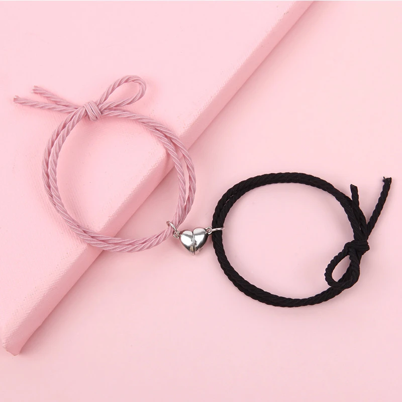 2PCS Magnetic Bracelet Stainless Steel Love Heart Charm Couple Bracelets for Lover Friend Braid Rope Bracelets Magnet Jewelry