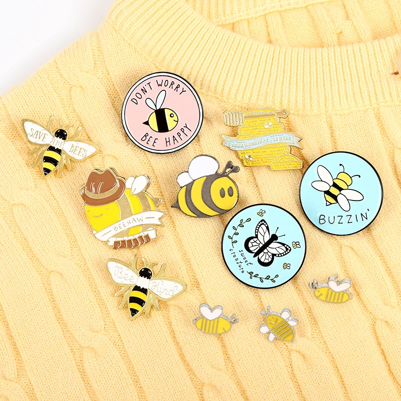 Custom Bee set homophonic Be Kind Save Bee Enamel Pin Brooche Bag Clothes Lapel Pin Pink Blue Round Badge Honey Bee Jewelry Gift