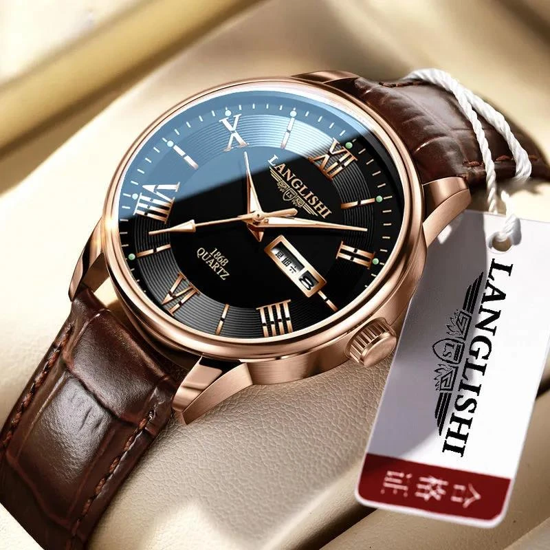 LANGLISHI Watch 2021 Casual Fashion Man Watch Leather Top Brand Luxury Watches Waterproof Luminous Simple Quartz Wristwatch