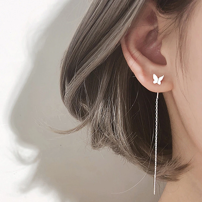 Long Tassel Butterfly Drop Earrings Gold Silver Color 2021 Korean Hanging Women Earrings Fashion Party Jewelry Gift Dropshipping