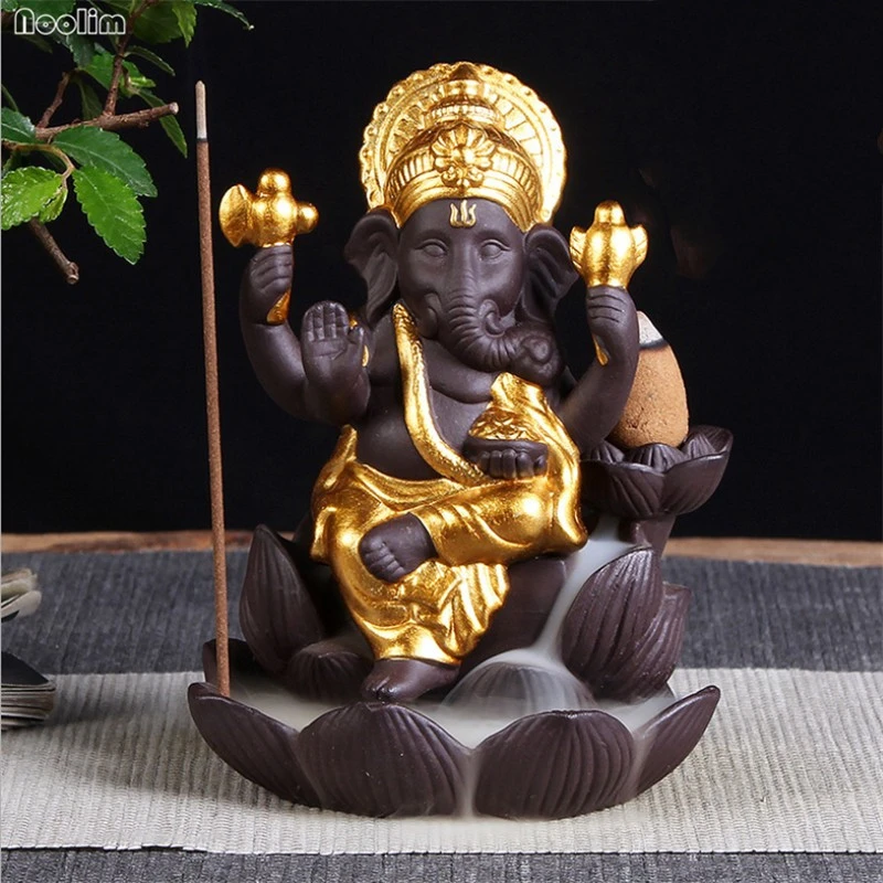 Ganesha Backflow Incense Burner Elephant God Emblem Auspicious and Success Ceramic Incense Holder Aroma Censer Home Decor Crafts