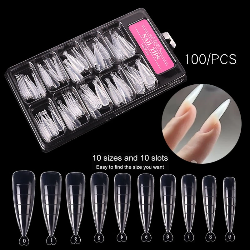 100 Pcs/Set Fake Nails Tip Mould Accessories for Decoration 2021 Fashion False Nail Tips Molds with Glue for Extension