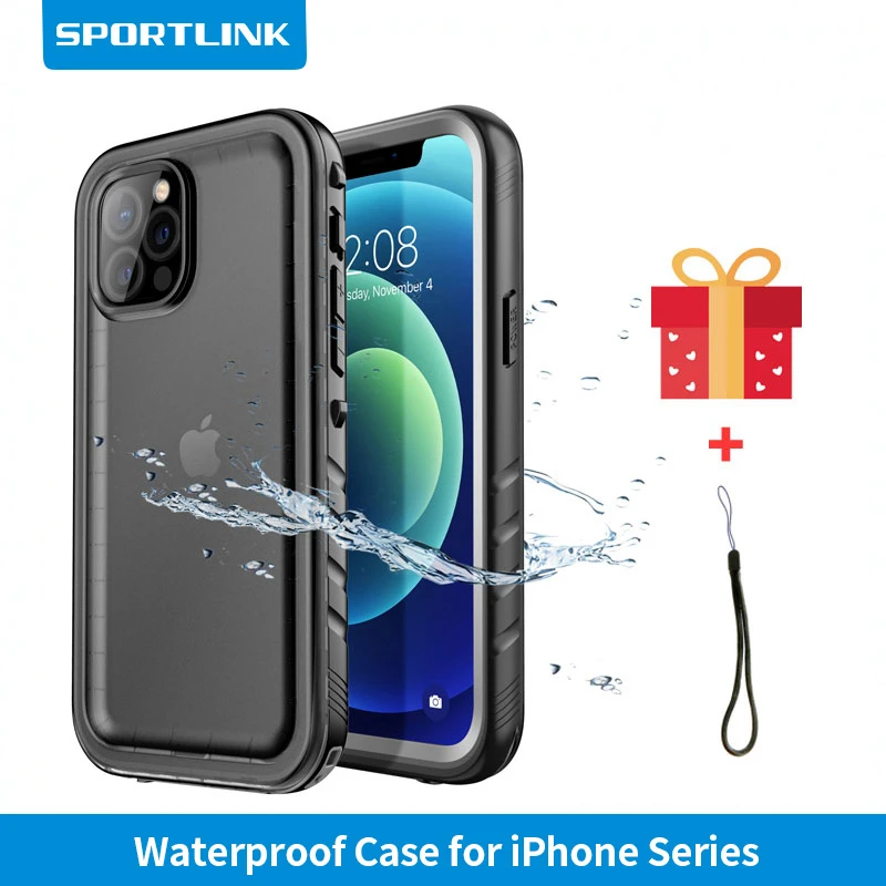 SPORTLINK Waterproof Case For iPhone 7 8 13 12 11 Pro X XR XS Max Shockproof Underwater Swimming Diving Cover Protect With Strap