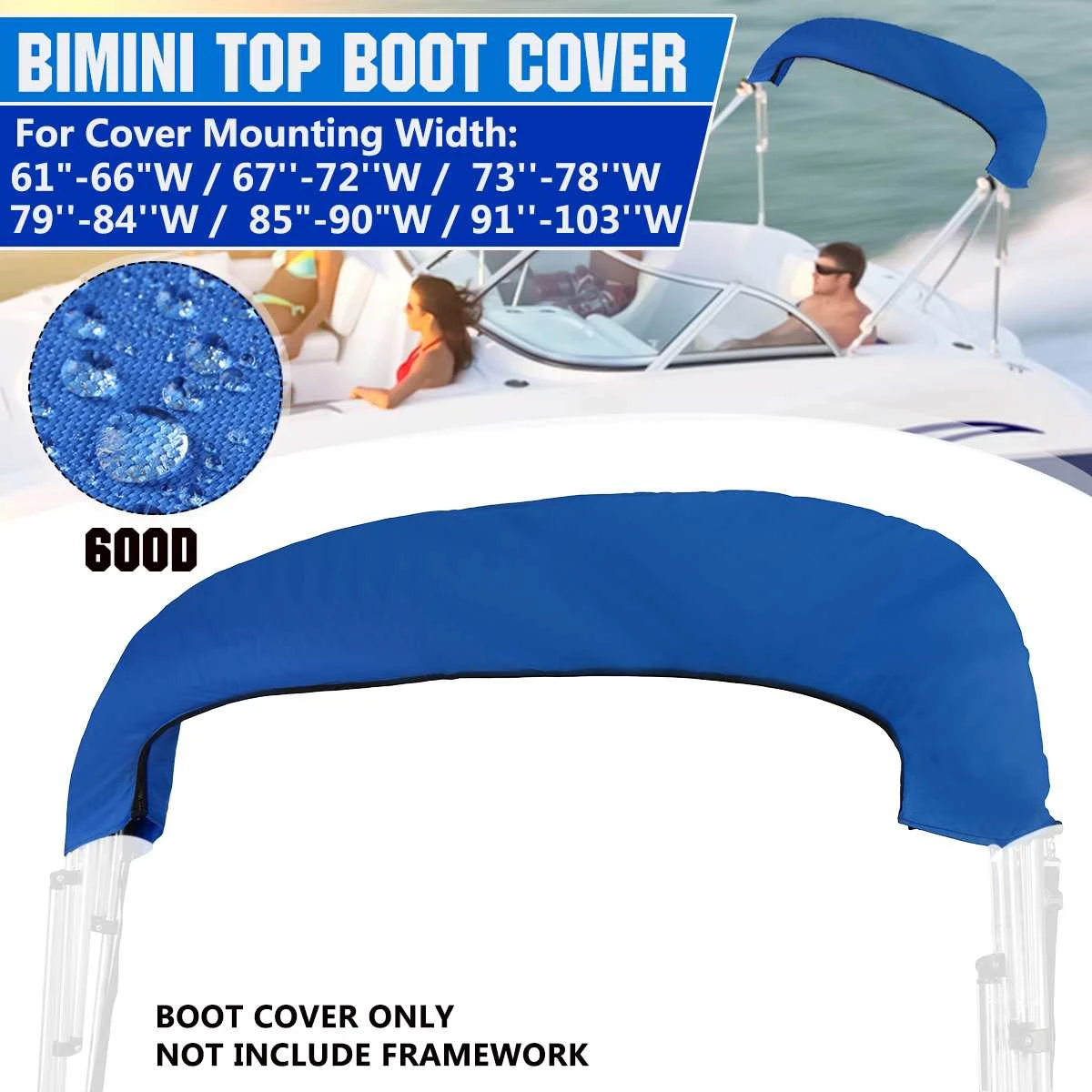 4 BOW Bimini Top Boot Cover 600D Waterproof Anti UV Boat Cover No Frame Marine Dustproof Cover Boat Accessories Black/Blue