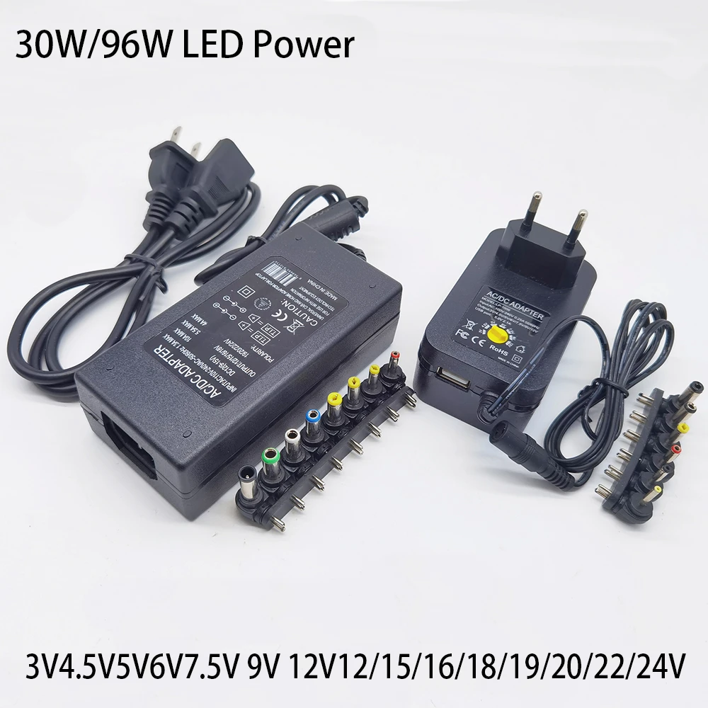 30W/96W 3V4.5V5V6V7.5V 9V 12V12/15/16/18/19/20/22/24V 2A/4.5A AC DC Adaptor Adjustable Power Adapter Universal Charger Supply