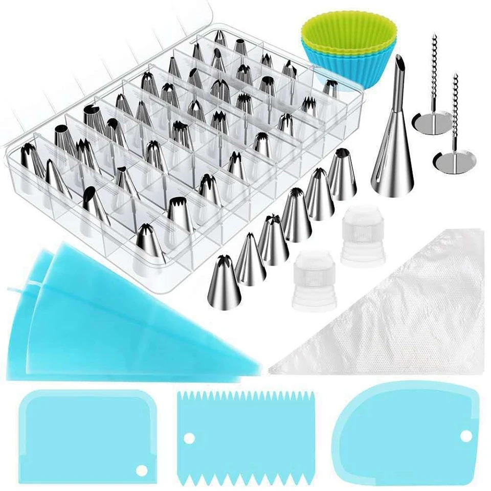 66Pcs Piping Nozzle Tips Bags Reusable TPU Pastry Bags Stainless Steel Icing Tips With Case Icing Smoother Baking Decorating