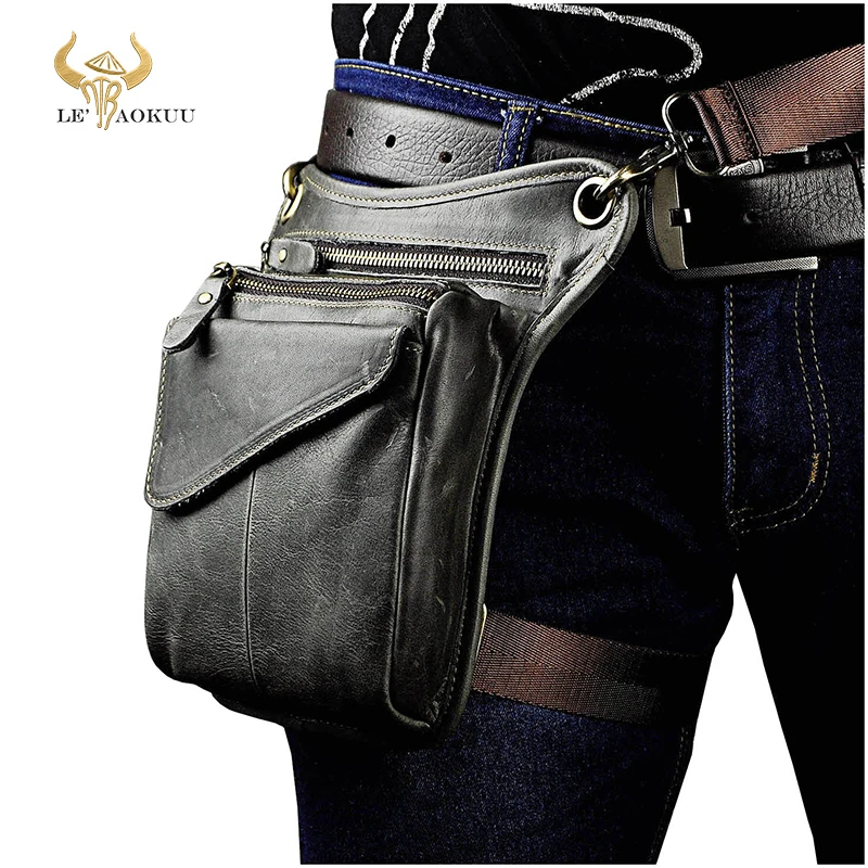 Real Leather Men Multifunction Design Casual Sling Shoulder Messenger Bag Fashion Travel Waist Belt Pack Drop Leg Bag 211-3-g