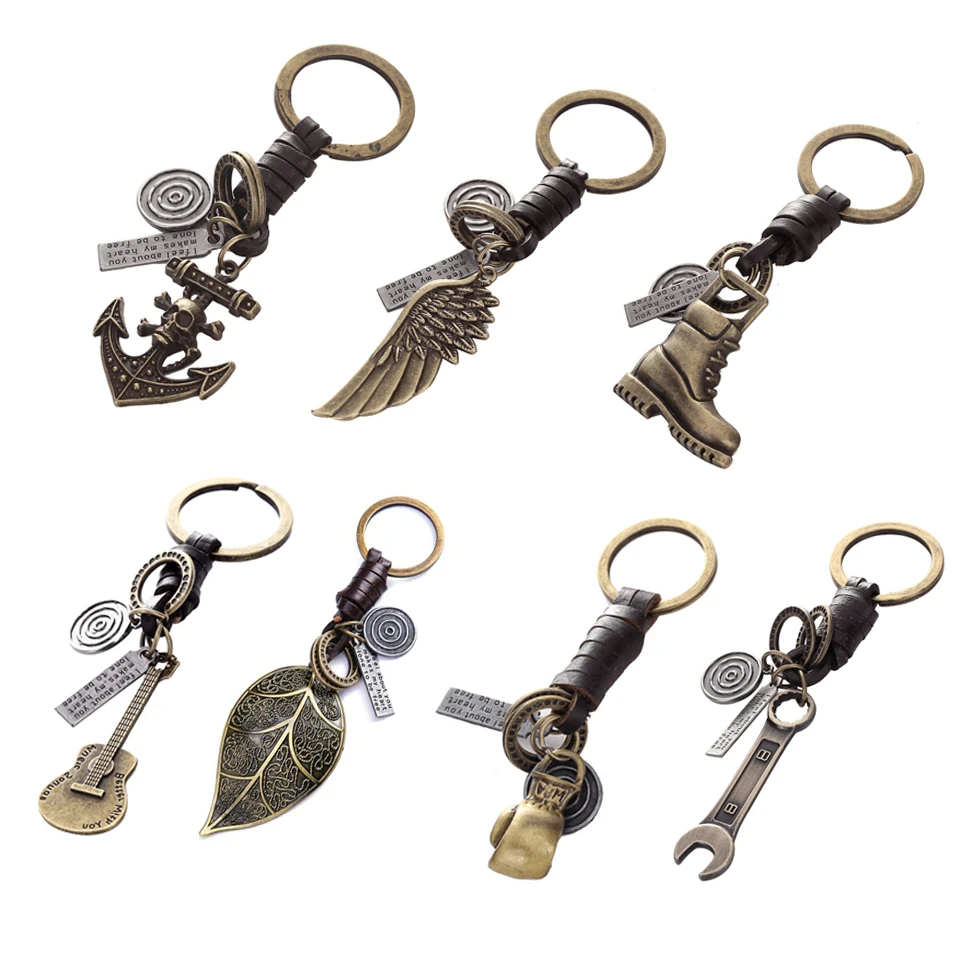 2019 Hot Multi-style leather key chain guitar wings boots glove wrench metal keychains car key Accessories For Family Present
