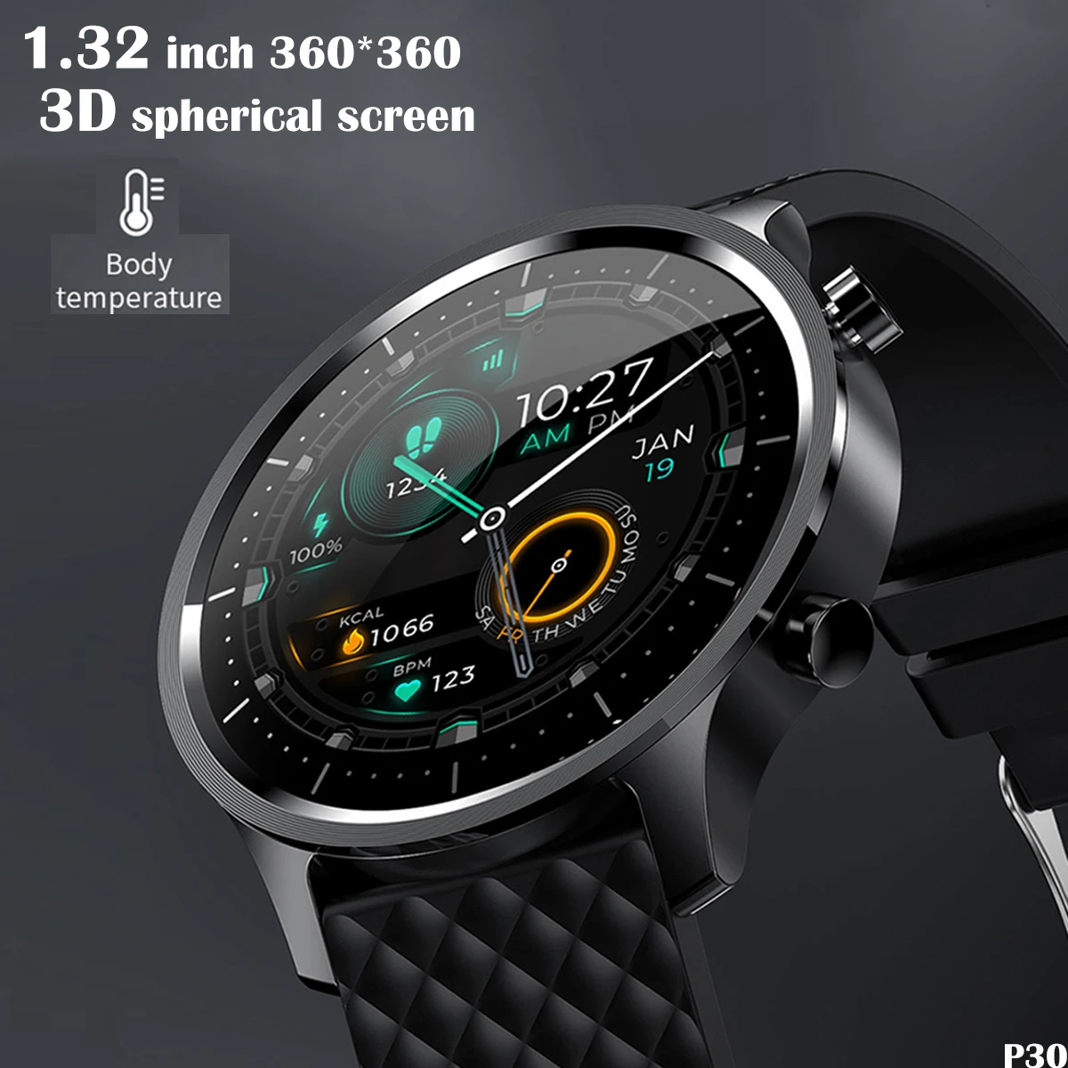 2021 P30  NEW Smart Watch Men 3D Spherical Full Touch Screen Fitness Watches For Men Temperature Heart Rate Monitor Android ios