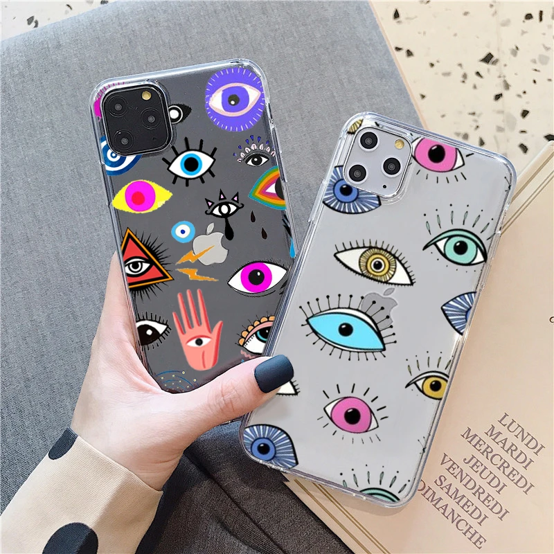 Evil Eye Illustrations clear Phone Case For IPhone 11 12 Pro MAX Mini XS X XR 6s 6 7 8 Plus  perfect Soft TPU Cover