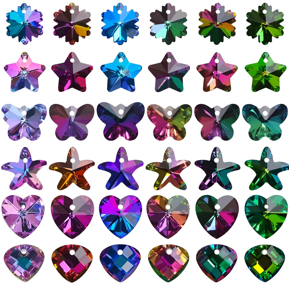 20Pcs/Llot Ausrian Crystal Heart Pendant 14mm Charms Glass Star Beads For Women Jewelry Making Necklaces DIY Earring Findings