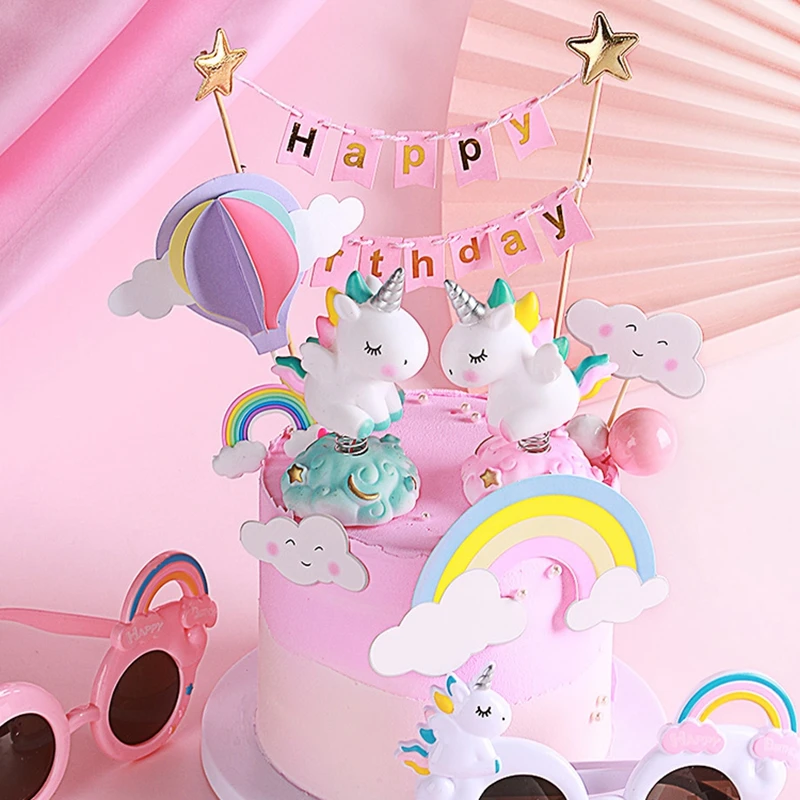 Rainbow Unicorn Cake Topper Decor Birthday Cake Unicorn Party  Cake Decor Baby Shower Birthday Cupcake Topper Wedding Cake Decor