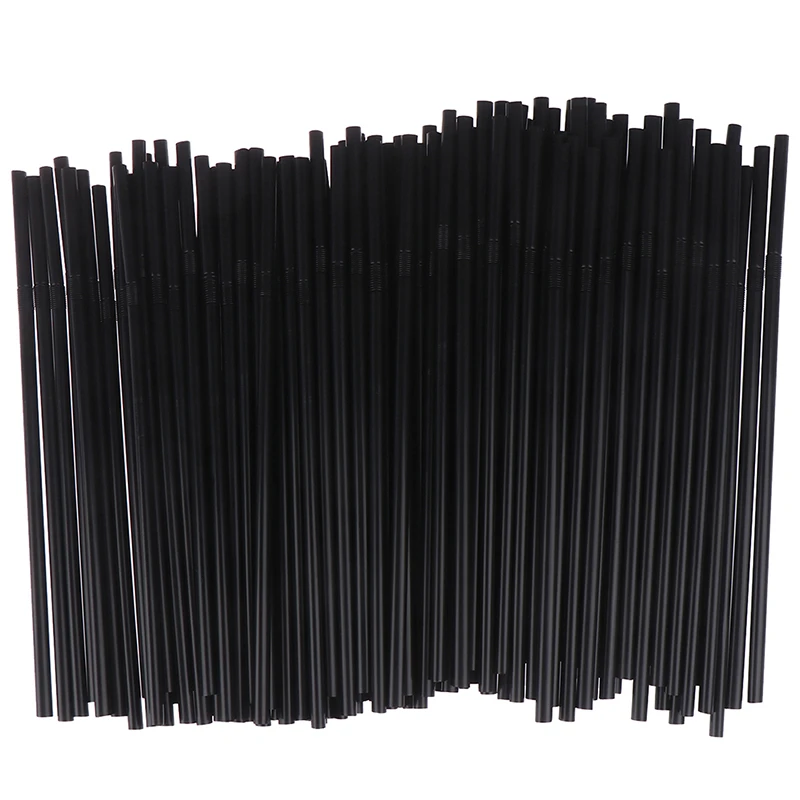 100Pcs Drinking Straws 210mm Black White Long Flexible Wedding Party Supplies Plastic Drinking Straws Kitchen Accessories