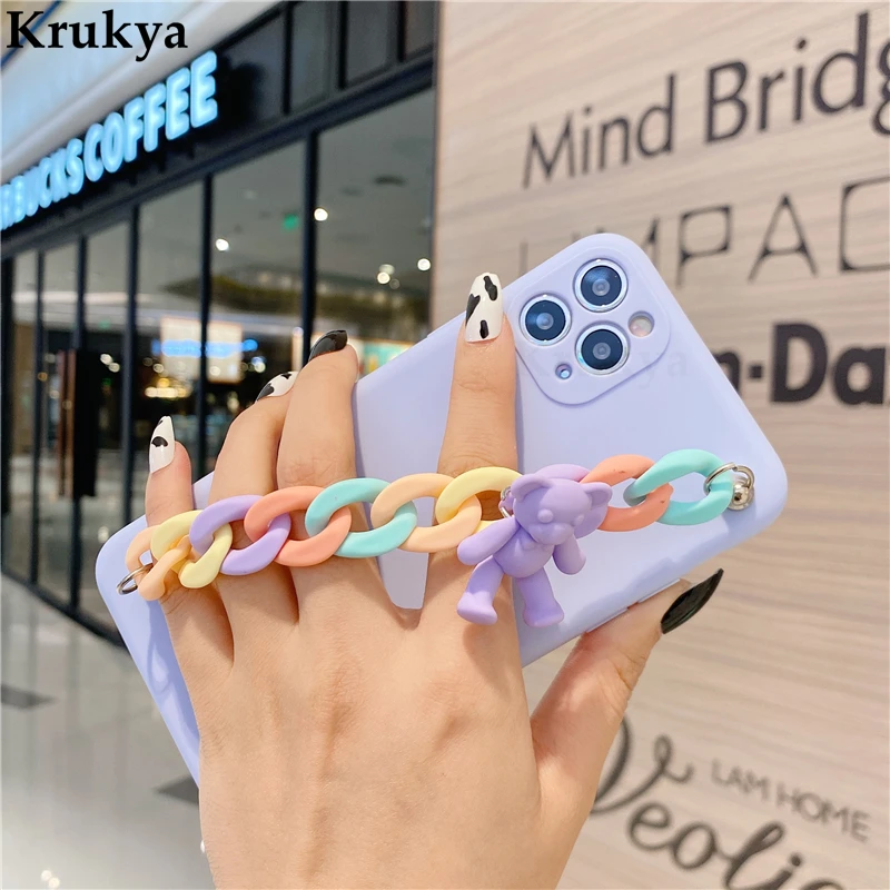 Cute Candy Wrist Chain Bracelet Phone Case For Samsung Galaxy S21 S 21 S20 FE S10 S10E S8 S9 Plus Note 9 10 20 Ultra Funda Cover