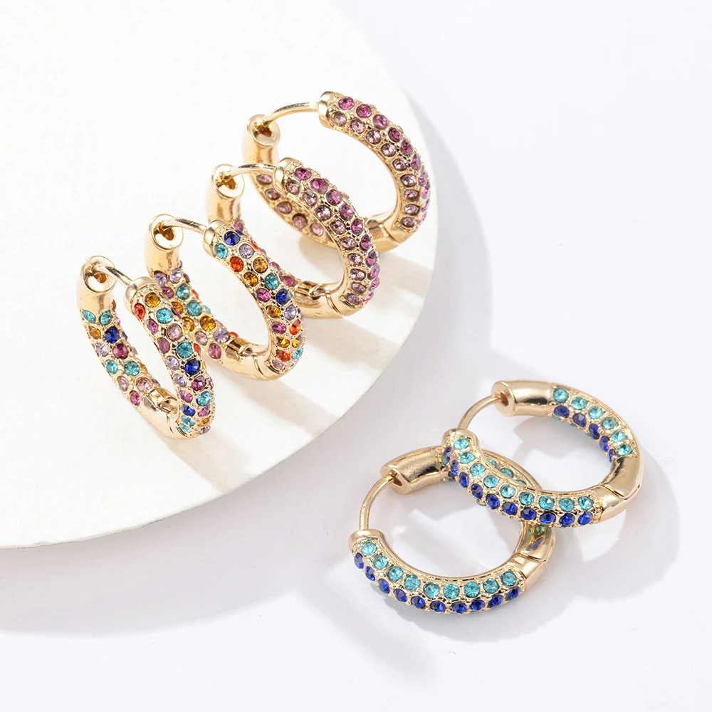 Trendy Rainbow CZ Round Circle Hoop Earrings for Women Bohemia Geometric Statement Hoop Earrings Charm Ear Cuff Jewelry 2020