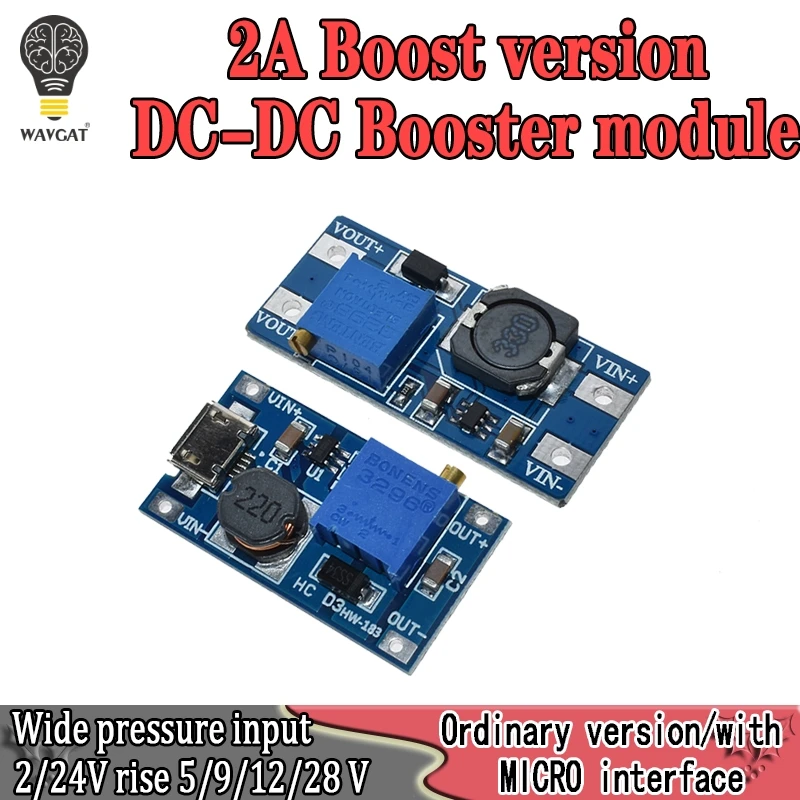 MT3608 2A DC-DC Step Up Converter Booster Power Supply Module MAX output 2V-24V to 5V 9V 12V 28V for arduino