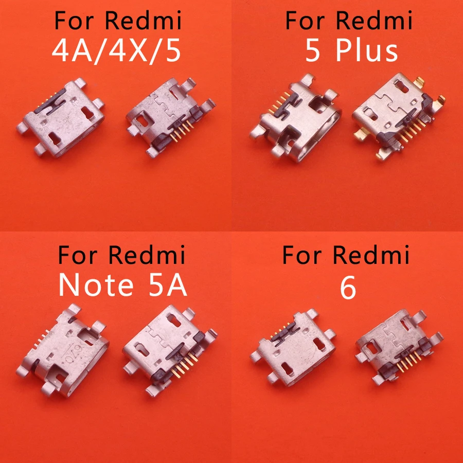 10PCS Micro USB Connector Jack Socket Female Charging Port Power Plug Dock 5pin For Xiaomi Redmi 4A 4X 5 plus 5plus 6 Note 5A