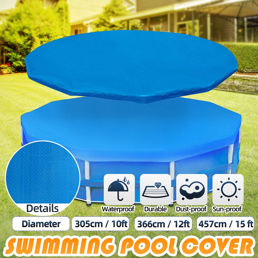 10/12/15 ft Round Swimming Paddling Pool Cover Inflatable Round Swim Pool UV-resistant Waterproof Dustproof Cover with Rope