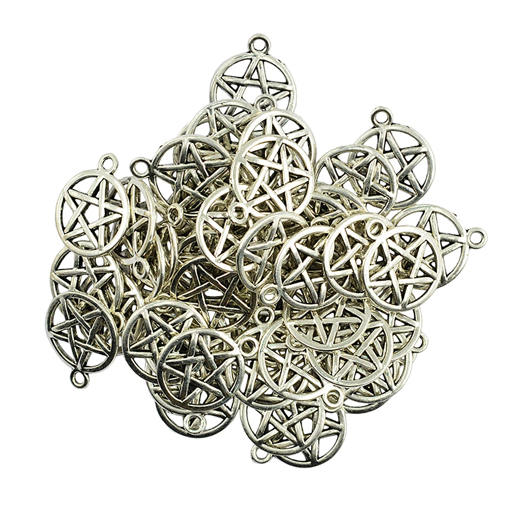50 Pieces Alloy Necklace Pendant Round Star Pentacle Charms Connectors Handmade DIY Jewelry Crafts