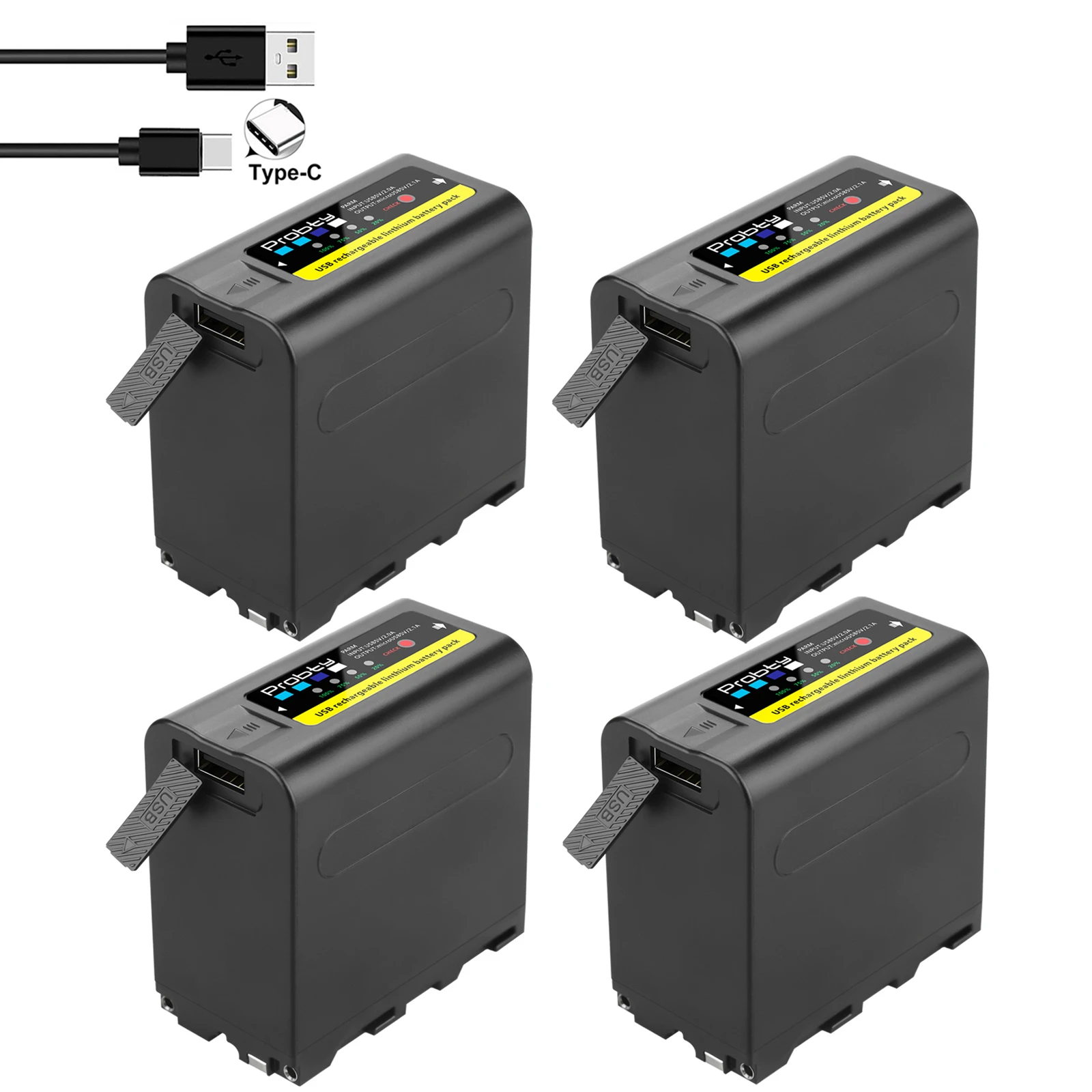 4Pcs USB Output 8800mAh NP-F970 Battery with LED Power Indicator for Sony NP-F970, NP-F975, NP-F960, NP-F950, NP-F930, DCR, DSR