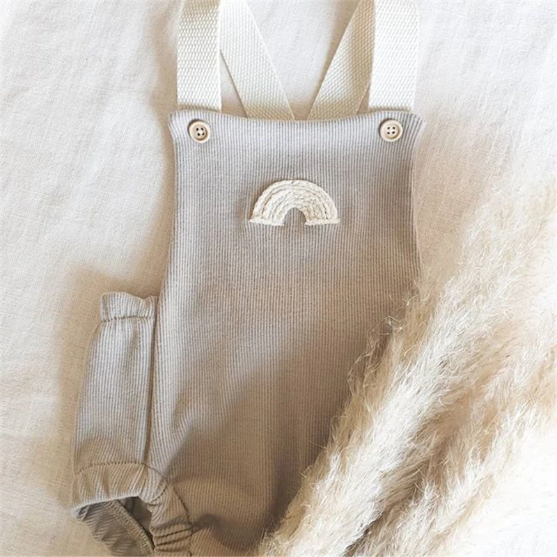 Kids Baby Boys Romper Summer Newborn Baby Girls Sleeveless Rainbow Print Knitted Rompers One-pieces Suspender Jumpsuits Outfits