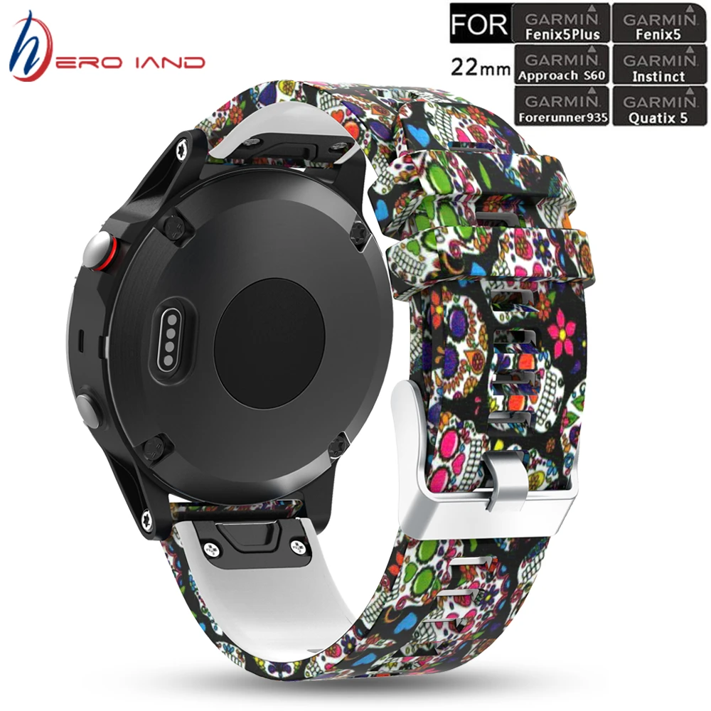 22mm Wrist Band Strap for Garmin Fenix 5 6 Pro forerunner 935 945 GPS Smart Watch Printed Sport Quick Release Silicone Watchband