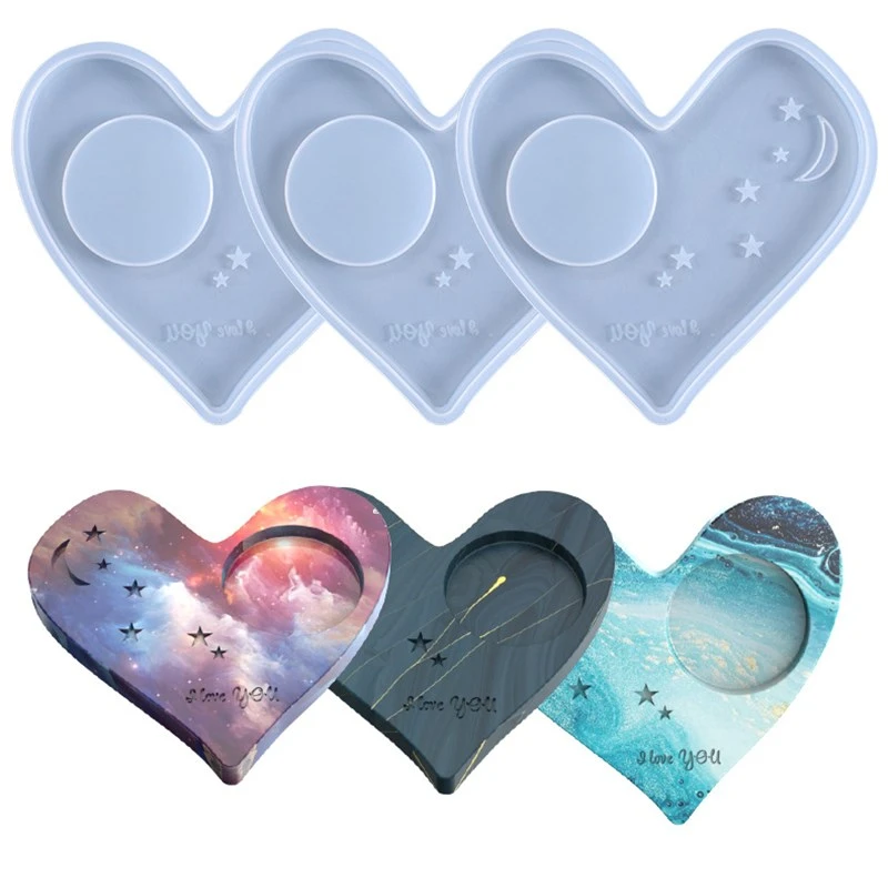 DIY Crystal Epoxy Resin Mold Heart-shaped Star Moon Coaster Cup Pad Tray Mould Handmade Casting Molds Home Decoration Crafts