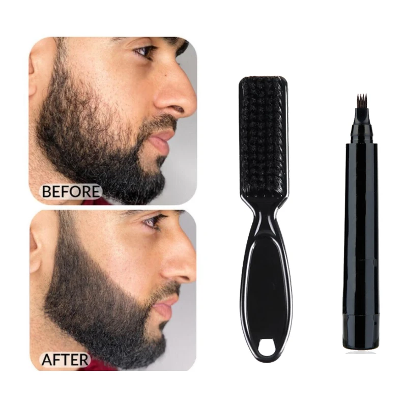 Four-prong Waterproof Beard Pen And Beard Brush Filler Pencil Combination Coverage Enhancer Lasting Repair Moustache Shape TSLM1