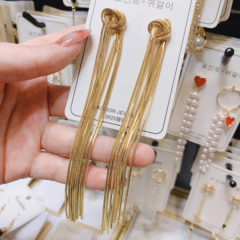 2020 High-end luxury long metal tassel hanging earrings, gold, large long earrings Brincos wedding fashion jewelry gift
