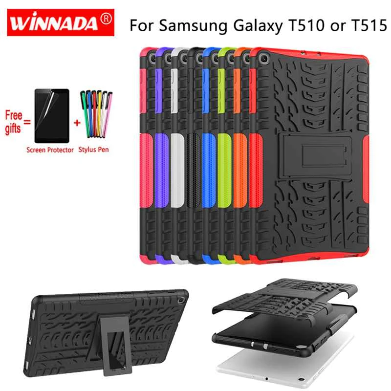 For Samsung GALAXY Tab A 10.1 2019 case SM- T510 T515 Armor case Tablet TPU+PC Shockproof Stand Cover for T510+pen+Film