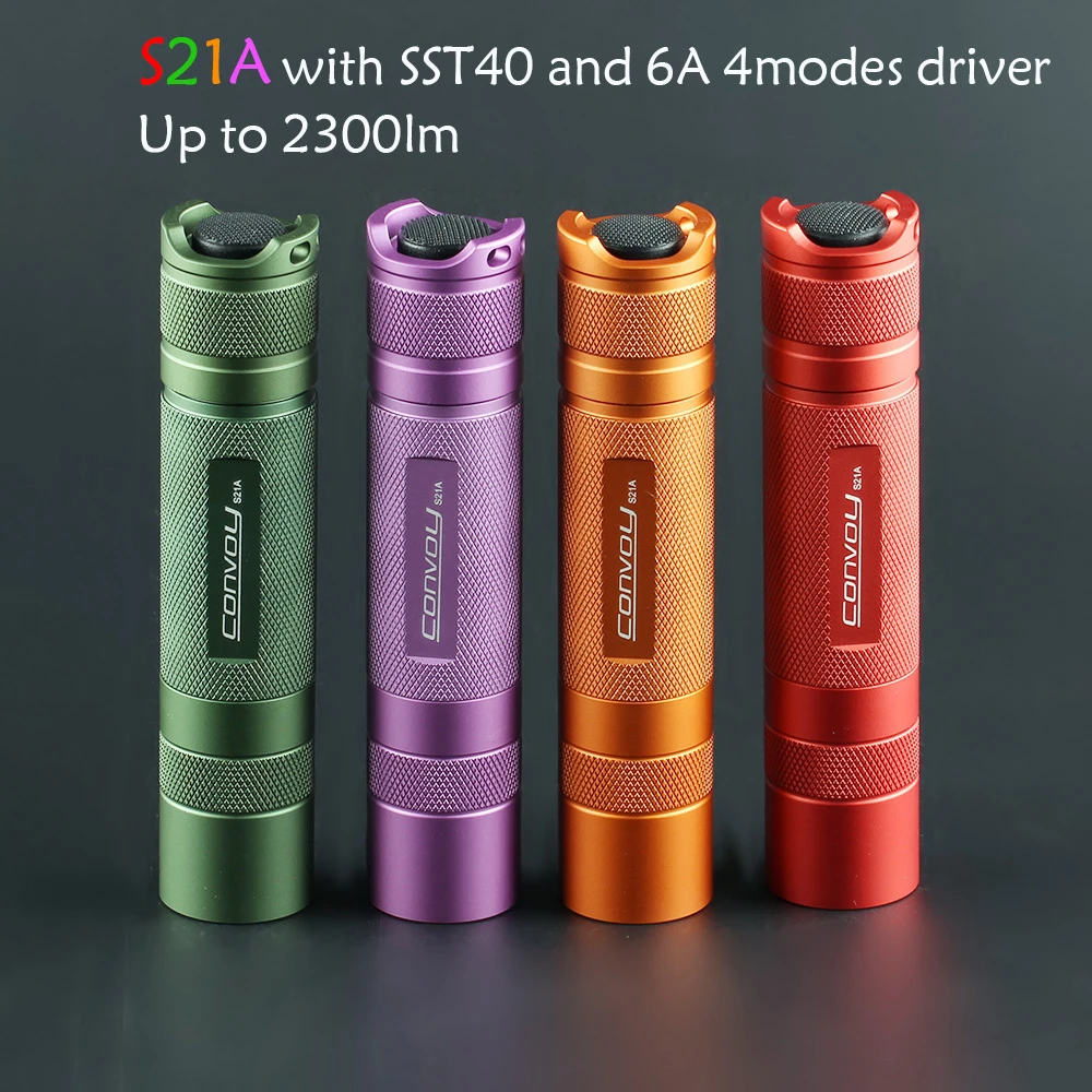 green / purple / orange / red  Convoy S21A with luminus SST40,orange peel reflector,21700 flashlight ,Torch