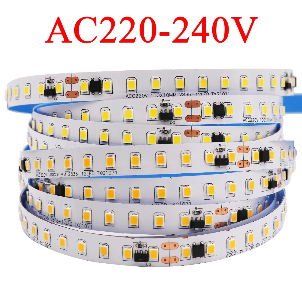 220V 2835 Led Strip Light 120LED/m 5m With IC IP67 Tube Waterproof Decoration White/ Warm White/ Natural White 12mm Width
