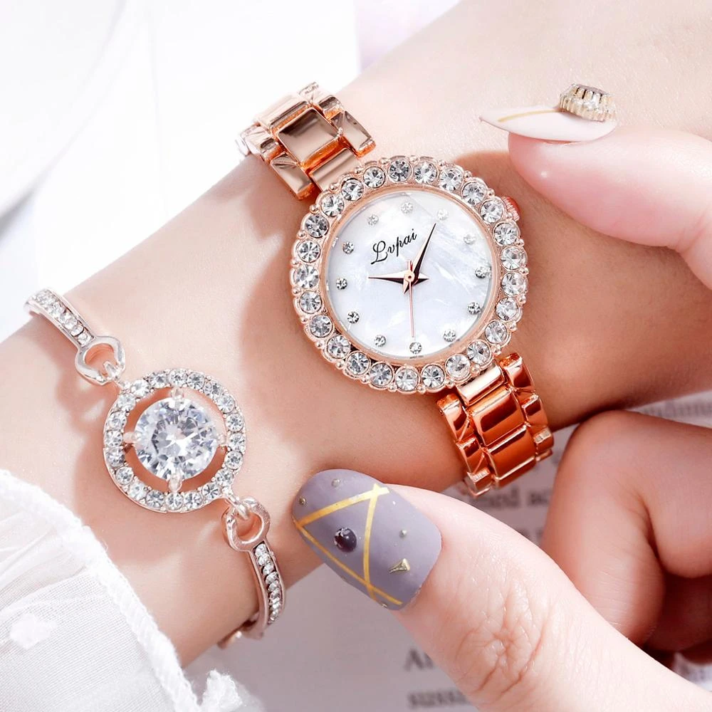 Lvpai 2pcs Classic Luxury Rhinestone Watch Women Watch Fashion Watch And Bracelet Set Ladies Female Clock Montre Femme Relogio