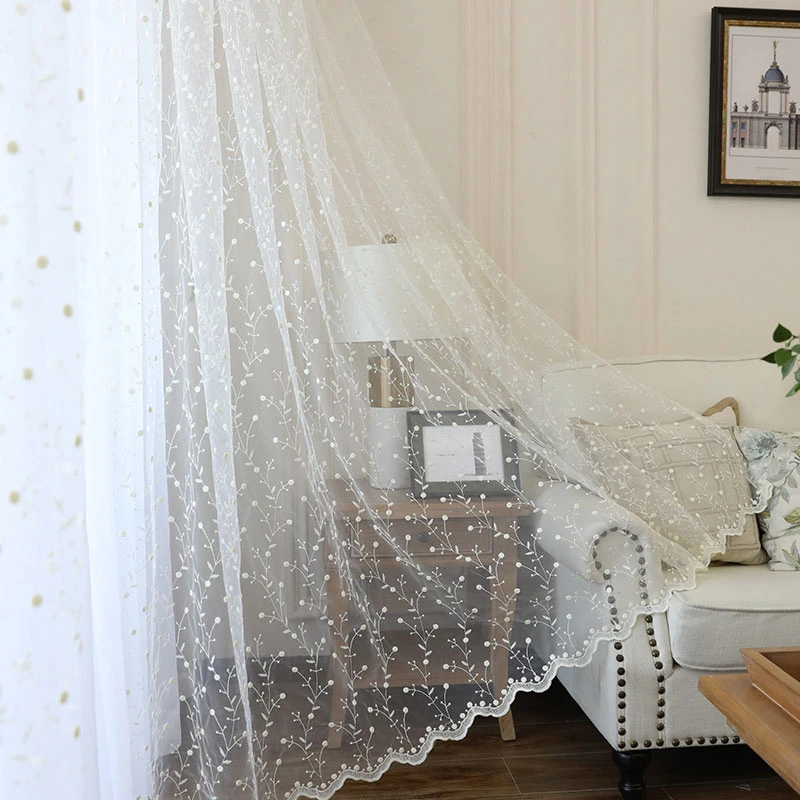 White Floral Embroidered Sheer Curtain For Living Room Modern Floral Voile Tulle Window Curtains For Bedroom Kitchen Drapes Door