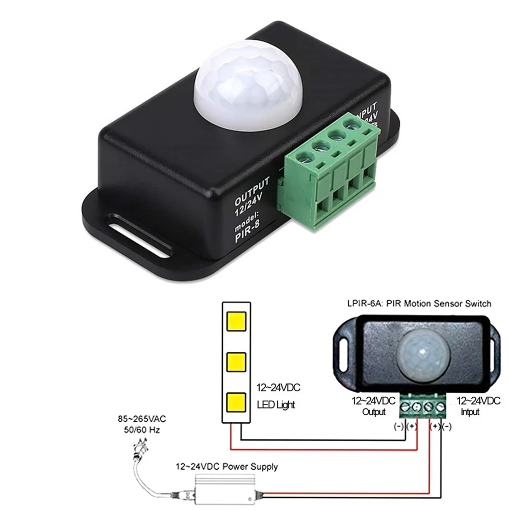 DC 12V 24V 8A Automatic Adjustable PIR Motion Sensor Switch IR Infrared Detector Light Switch Module for LED Strip Light Lamp