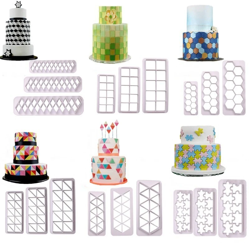 Aomily 3pcs/Set Geometric Figure Jigsaw Puzzle Mold Cake Cutter Sugar Craft Tiara Fondant Icing Cutting Cake Cookies Baking Tool