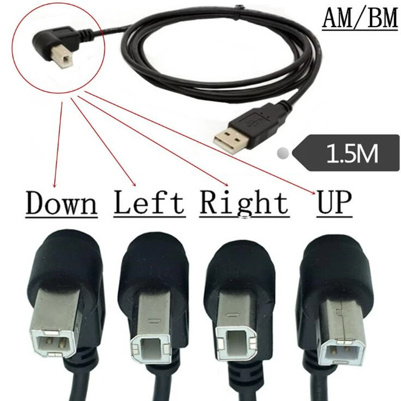 USB 2.0 A Male to USB B Male Type B BM Up&Down&Right & Left Angle Printer scanner 90 degree cable 50cm 150cm BM Angled Cable