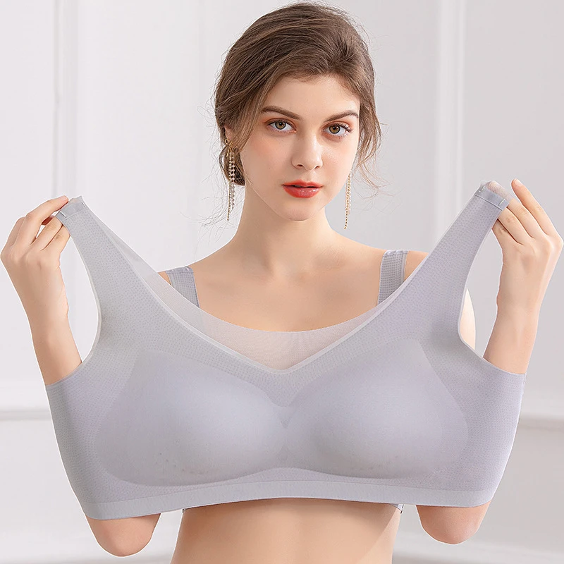 Plus Size Seamless Bra Women Solid Color Bra  Without Frame Ultra Thin Bralette Comfortable Gathered Vest Tube Top Thin Soft Bra