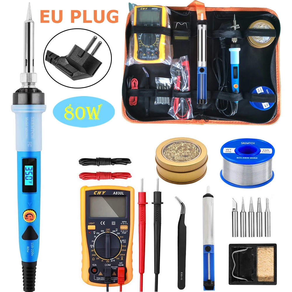 80W Digital Soldering Iron kit Electric Soldering Iron With On-Off Switch Knife Desoldering Pump Soldering Iron Tools