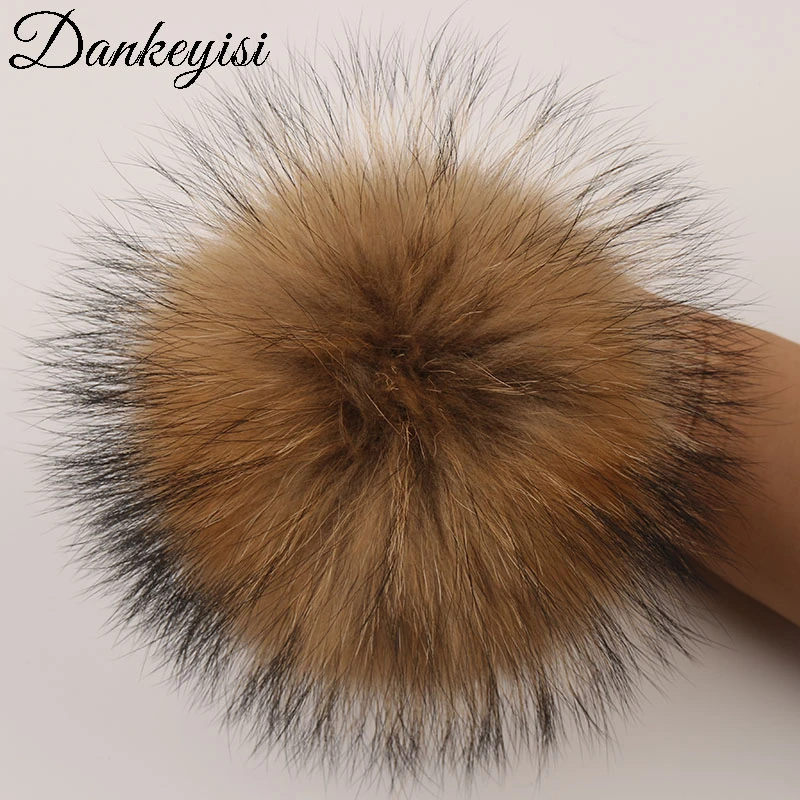 DANKEYISI Real Fur Pompoms 13-14cm DIY Sliver Fox Raccoon Fur Pom Poms Balls Natural Fur Pompon For Hats Bags Shoes Accessories