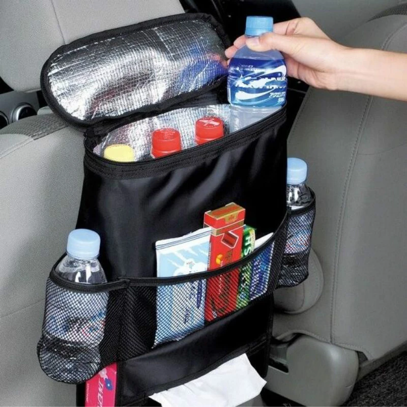 Car Seat Back Multi-Pocket Ice Pack Bag Hanging Organizer Collector Storage Box Car Interior Accessories Black Stowing Tidying