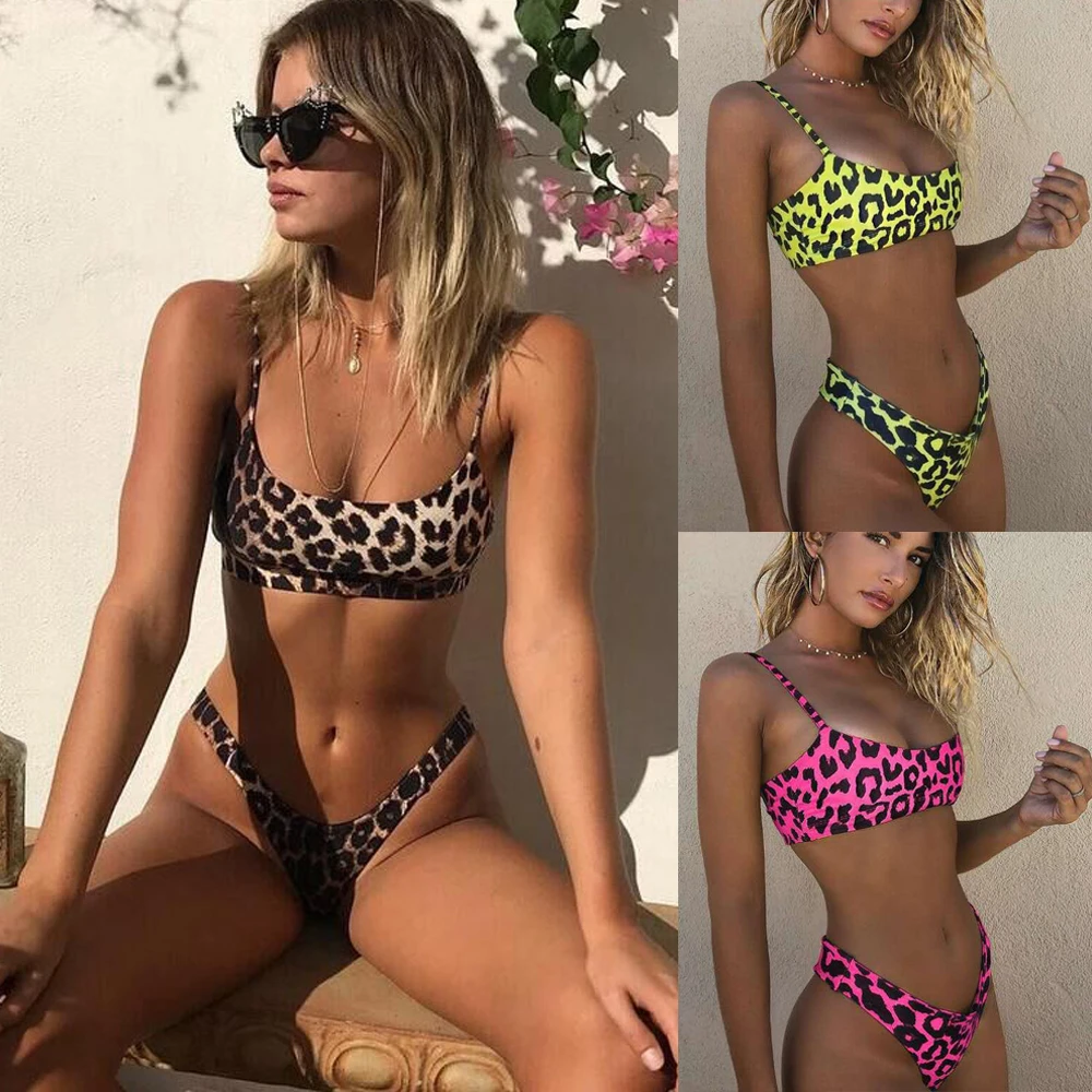 2021 Women Sexy Wear Bikini Female Swimwear Beach Bikini Leopard Beachwear Set BathingSuit Snakeskin Push Up Swimsuit